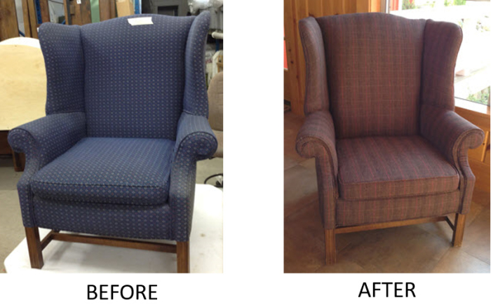 54545 lakeside living before after reupholstery cushioned armchair blue red