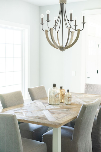 modern farmhouse rustic wood table chandelier chairs 54545