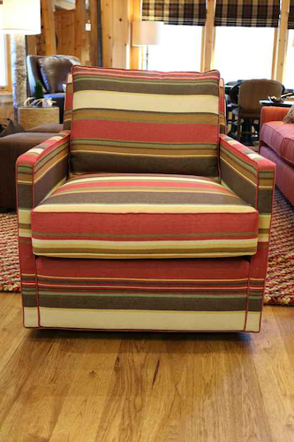 red green cream striped upholstered chair fun lake cabin comfort upholstered chair m|t lakeside living furniture store 54545