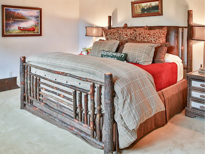 Lakeside-Living_Manitowish-Waters_Northwoods-WI_Bedding-Basics_Cabin-Bedroom_Rustic-Bed_Red-Quilt_Neutral-Duvet